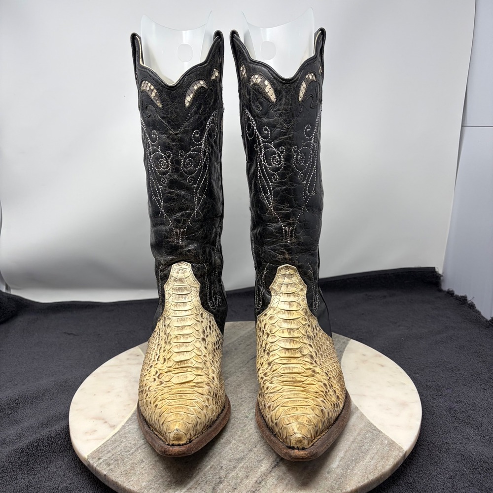 JB Dillon Cowboy Boots Women Snakeskin Exotic Western 6.5 B Black Festival Boho